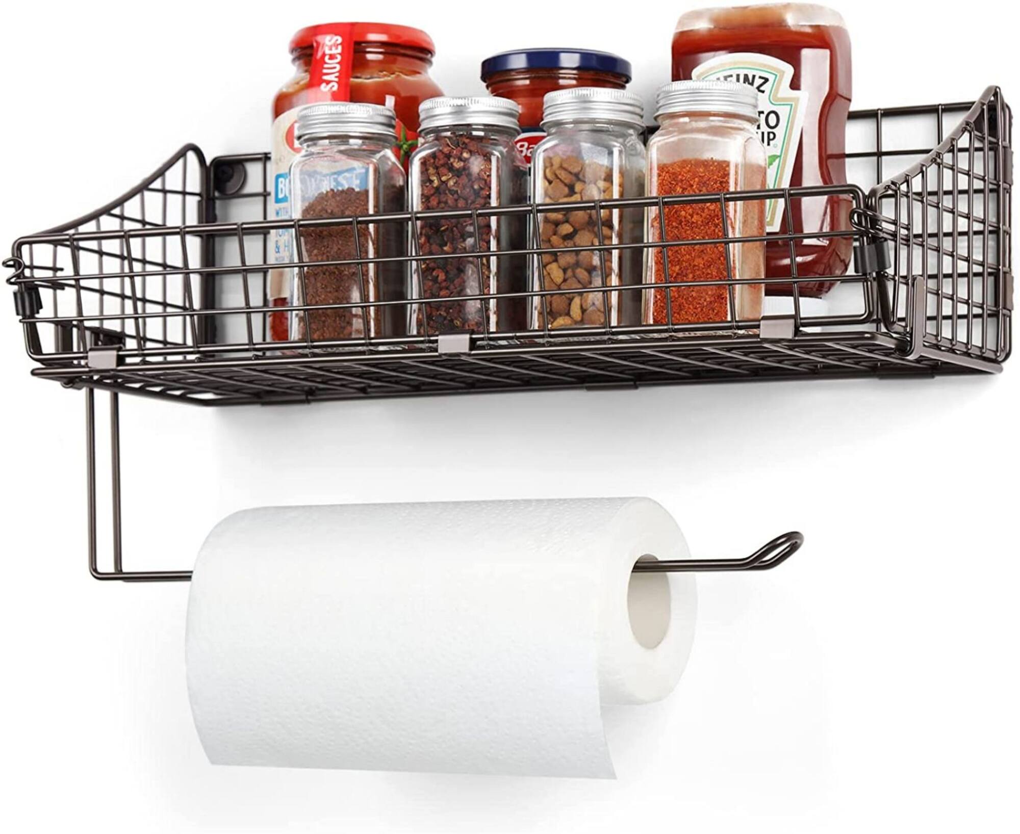 NEX™ 16" Brown Wall Mounted Wire Basket Shelf & Paper Roll Holder